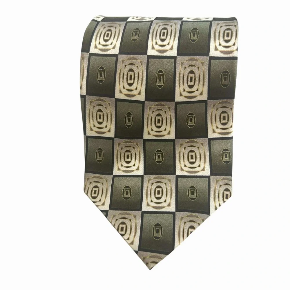Harve Benard by Bernard Holtzman Mens Silk‎ Geometric Checkered Tie Green Gold